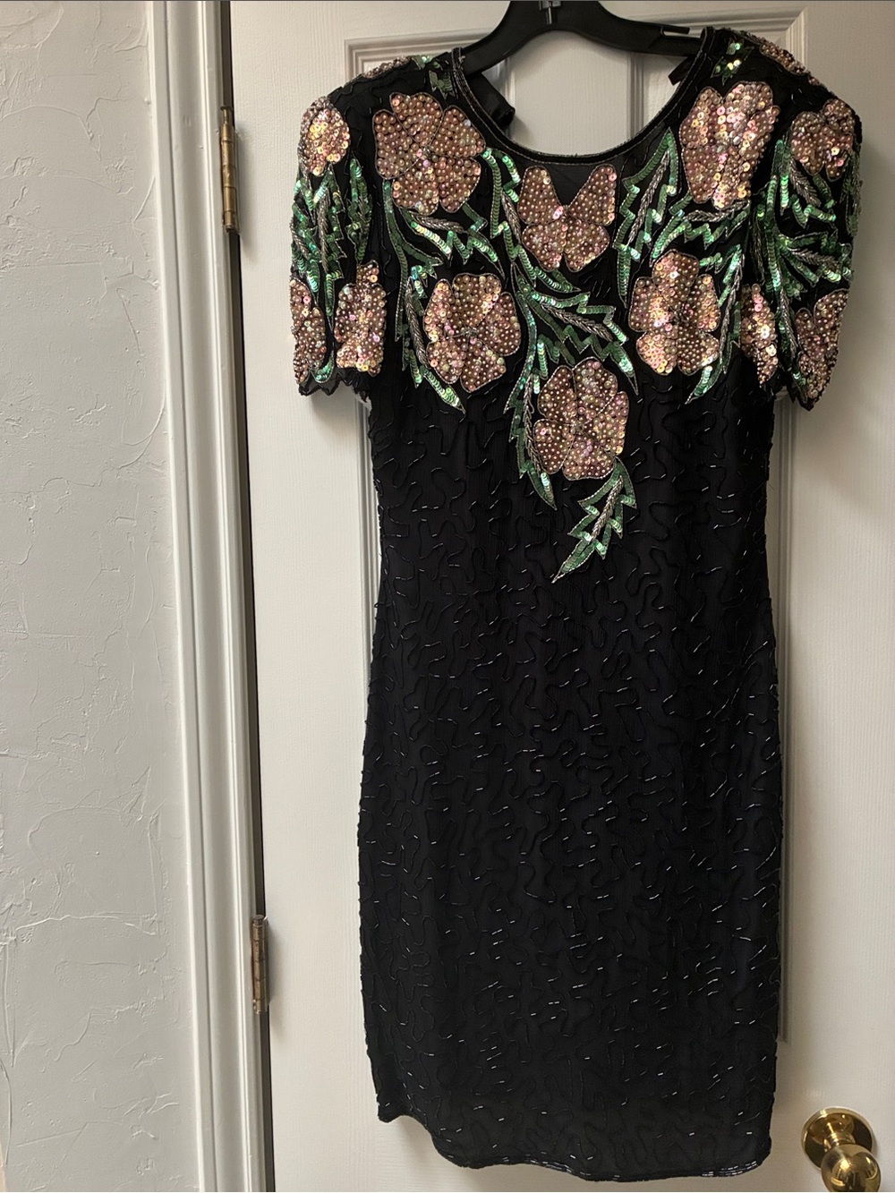 Vintage Scala Black Floral Sequin Sheath Dress size: medium